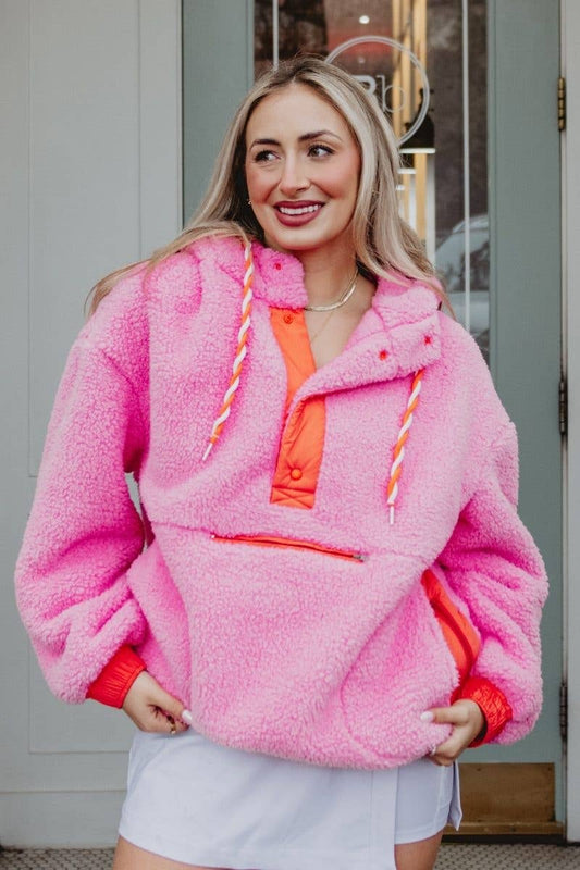 Pink Two-Toned Sherpa Pullover