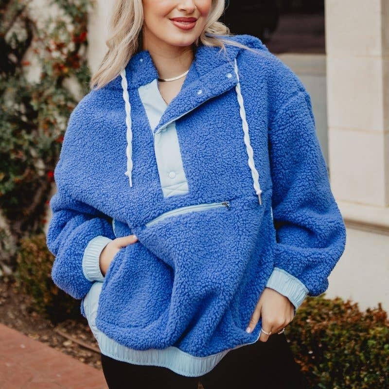 Blue Two-Toned Sherpa Pullover
