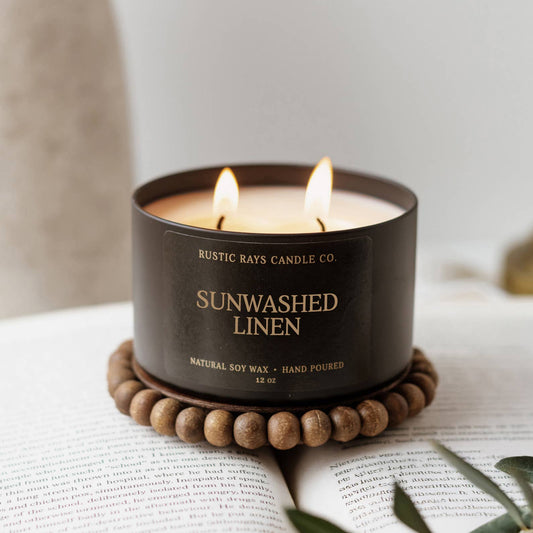 Sunwashed Linen 12 oz Soy Candle - Spring Home Decor & Gifts