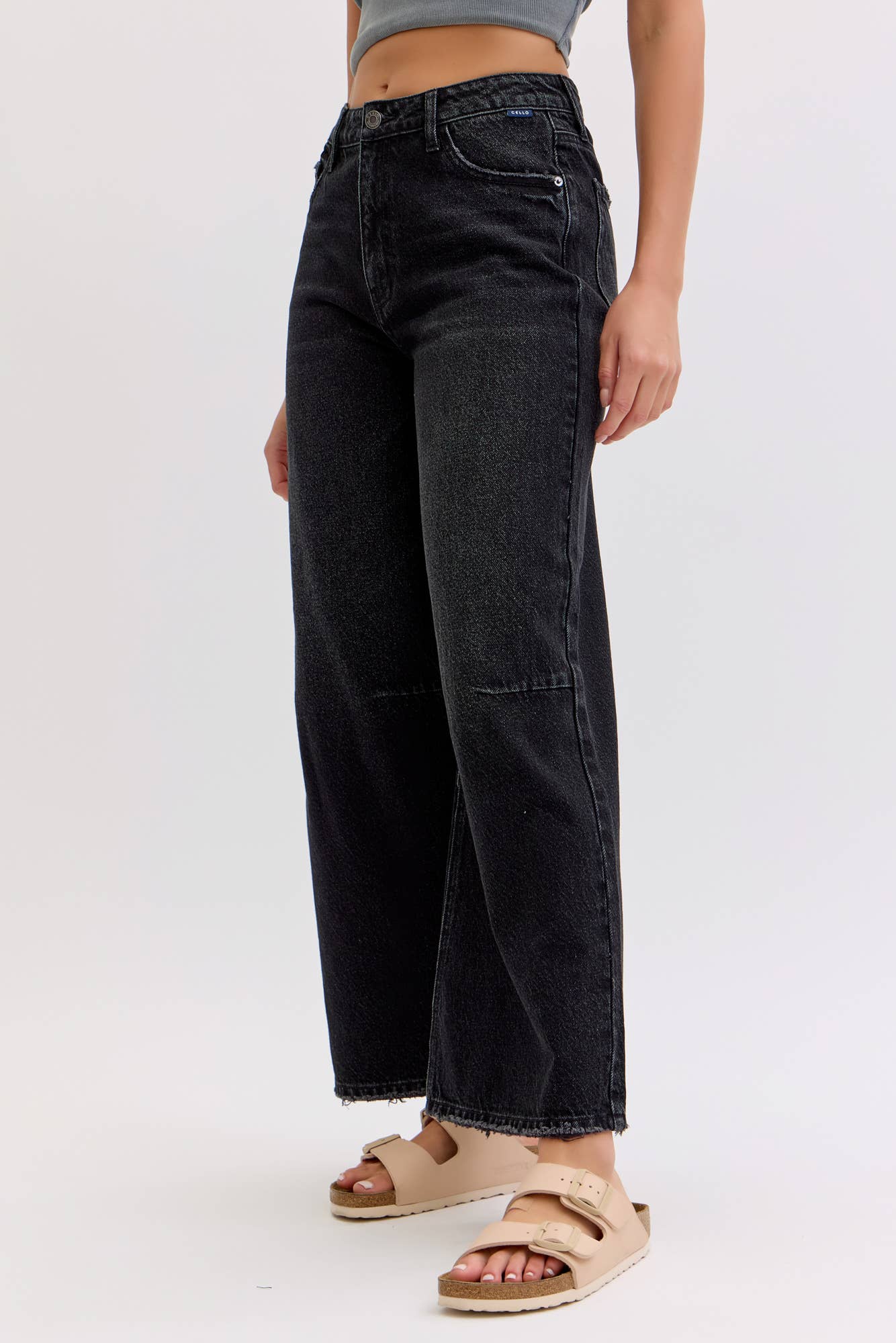 Black High Rise Crop Wide Leg Jeans