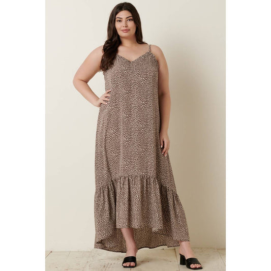 PLUS LEOPARD PRINT RUFFLE MAXI DRESS