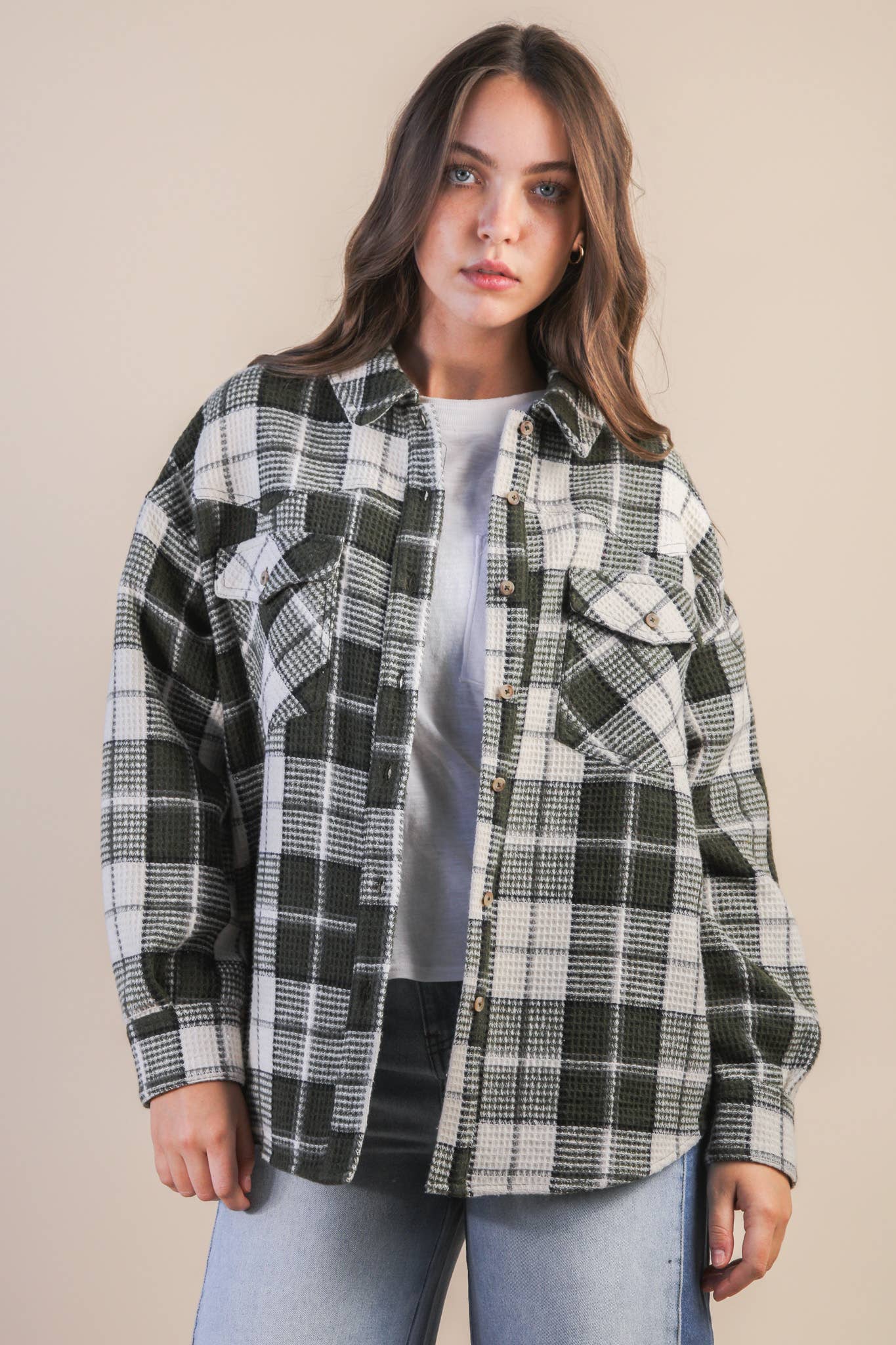 Olive Plaid Shacket