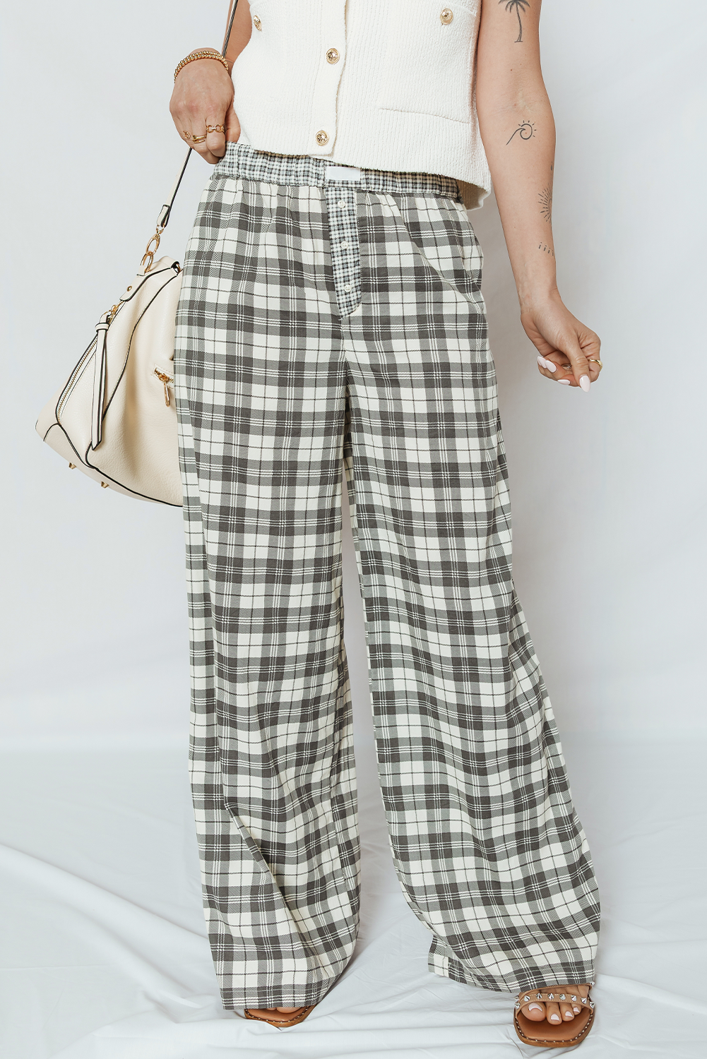 Plaid Wide Leg Casual Pants