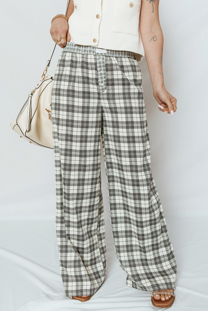 Plaid Wide Leg Casual Pants
