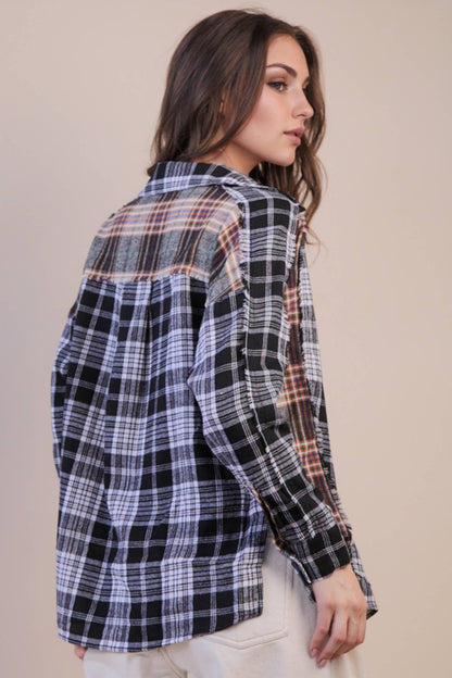 Contrast Plaid Shirt in Black