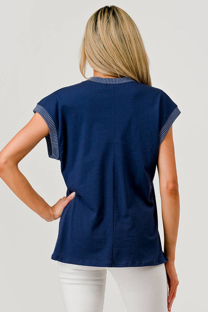Ribbed Edge Navy Top