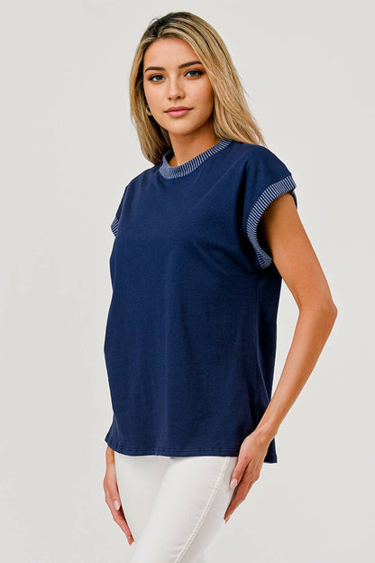 Ribbed Edge Navy Top