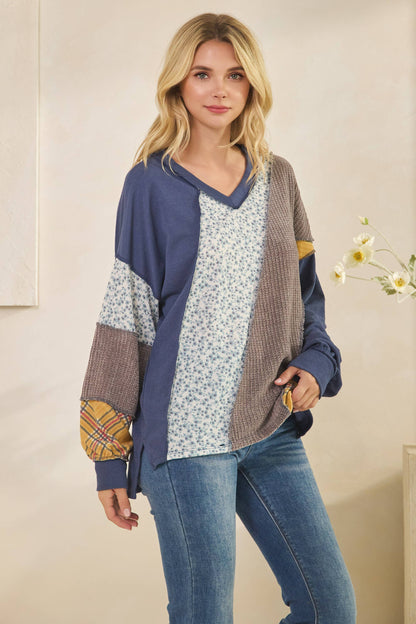 Navy Patchwork Long Sleeve