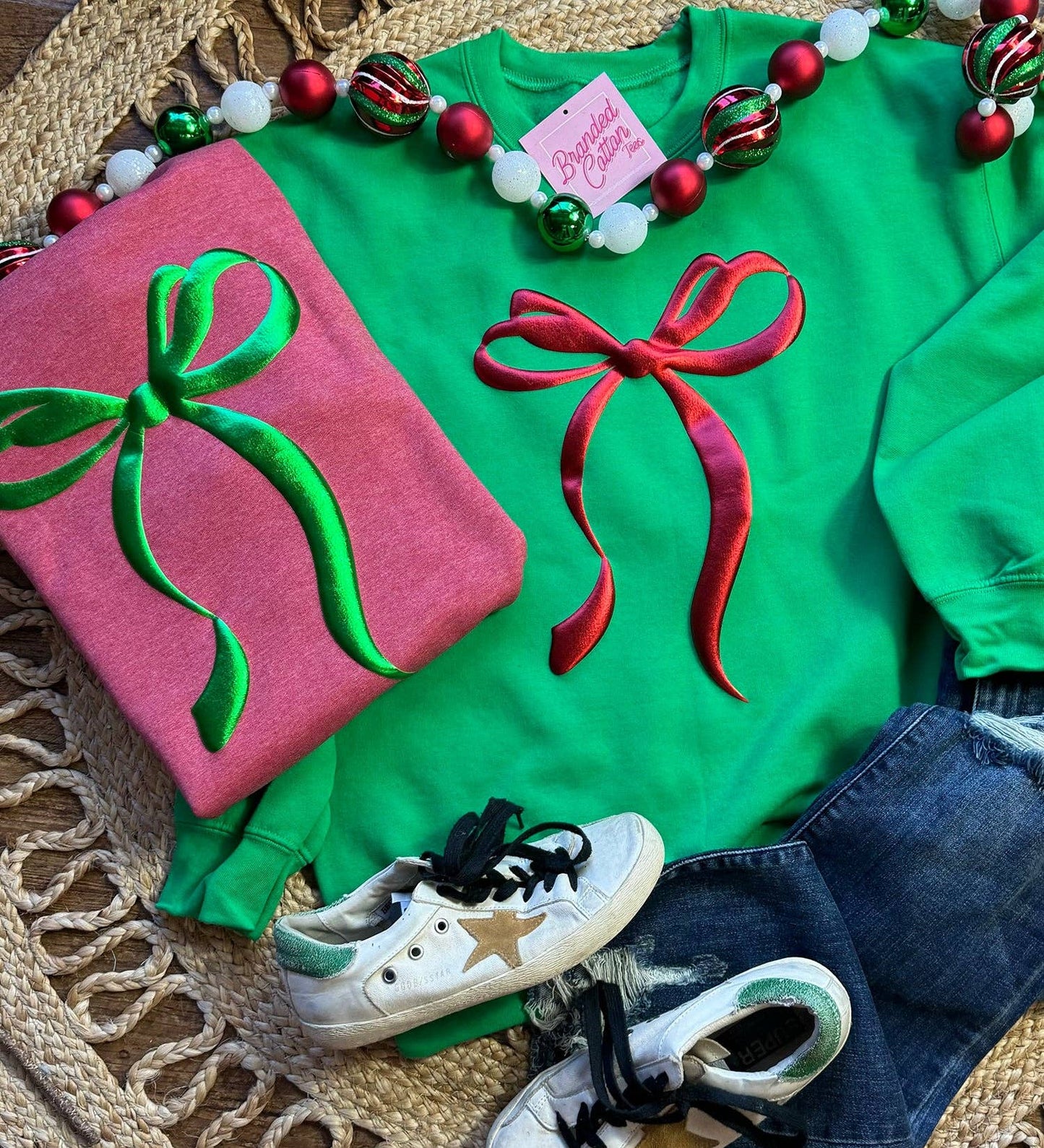 Green Christmas Bow Sweatshirt
