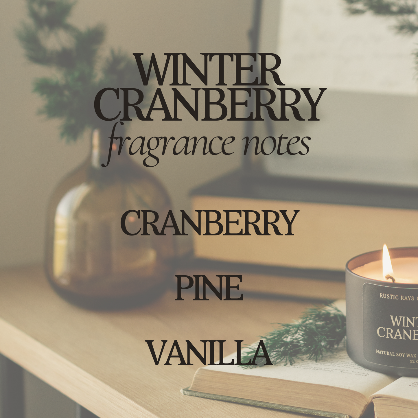Winter Cranberry 12 oz Soy Candle - Holiday Home Decor