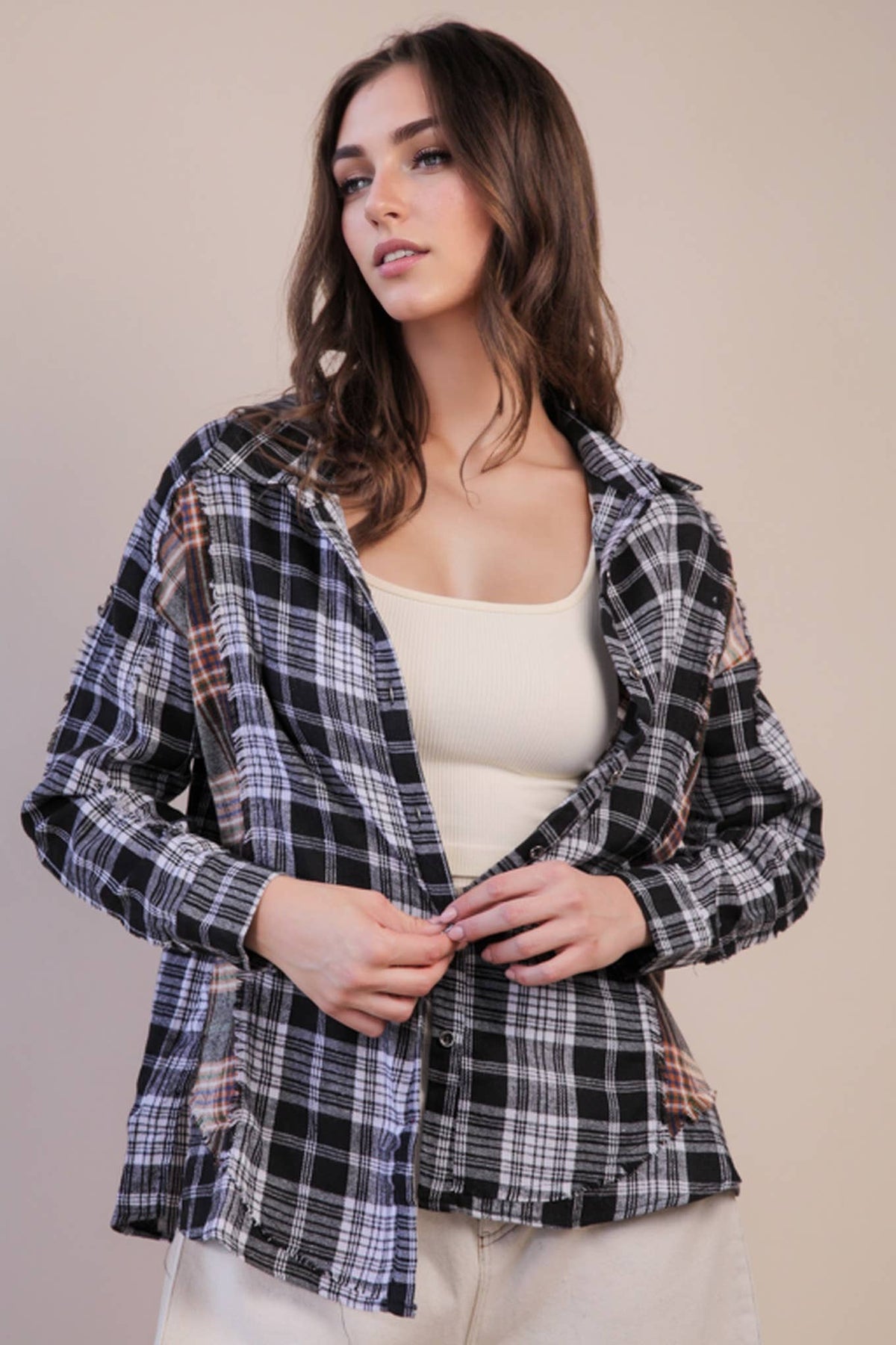 Contrast Plaid Shirt in Black