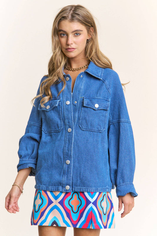 Oversized Snap Button Up Denim Shacket