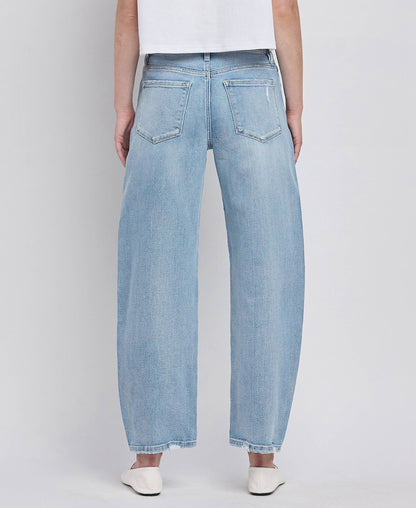 HIGH RISE LIGHT WASH BARREL LEG JEANS